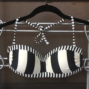 Athleta Avila stripe bandeau bikini top ivory black white XS